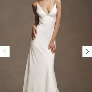 MARNIE BIAS-CUT SATIN V-NECK SCOOP-BACK WEDDING GOWN
